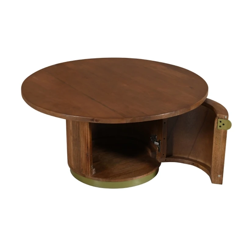 Brown and Brass Round Storage Coffee Table