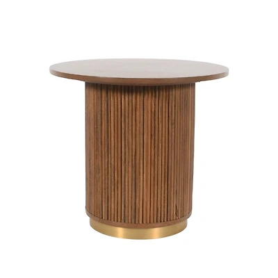 Brown Wood and Brass Moderna Accent Table