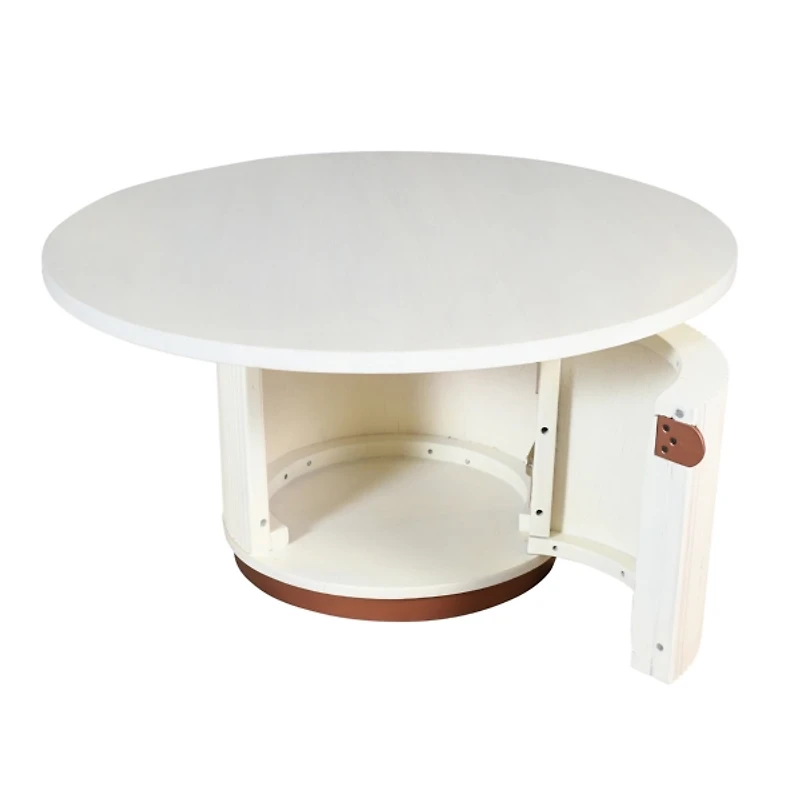 White Distressed Round Storage Coffee Table
