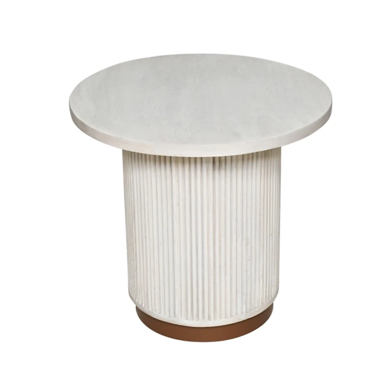 White Distressed Round Fluted Accent Table
