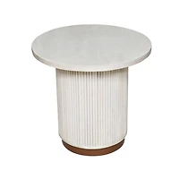 White Distressed Round Fluted Accent Table