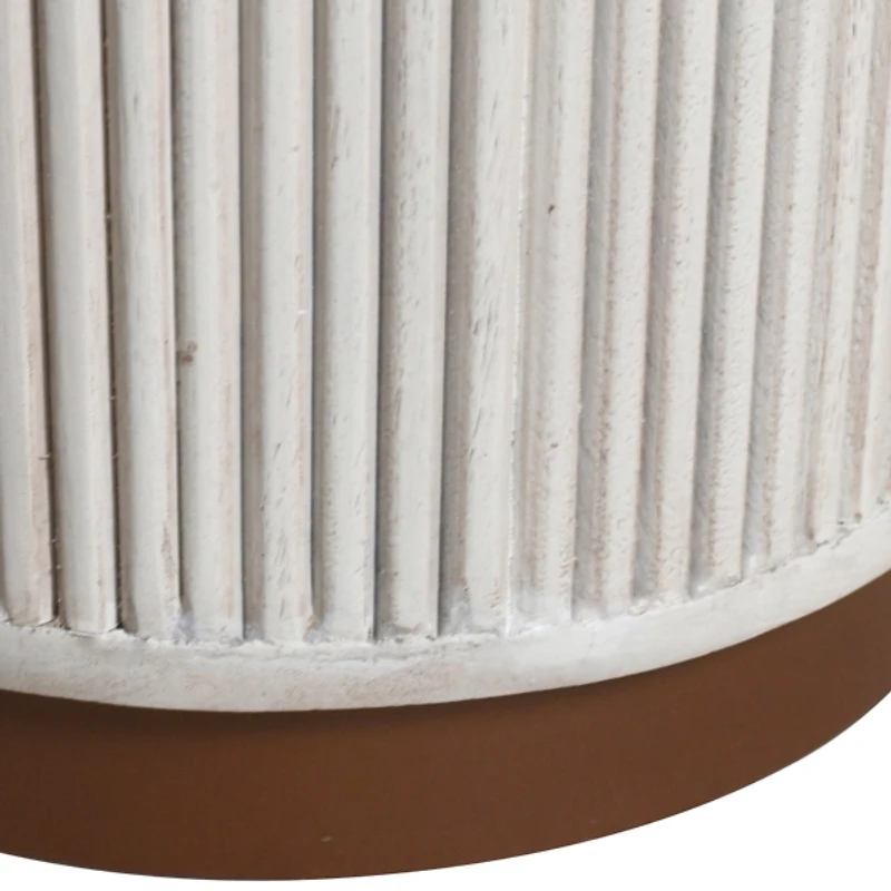 White Distressed Round Fluted Accent Table