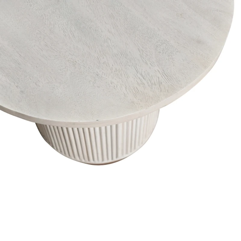 White Distressed Round Fluted Accent Table