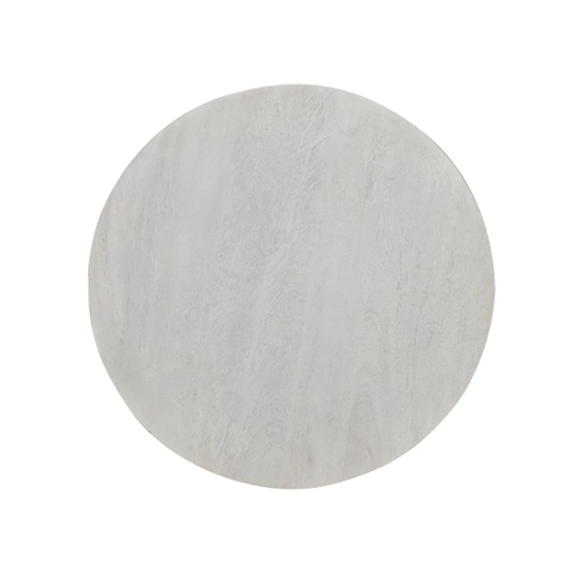 White Distressed Round Fluted Accent Table