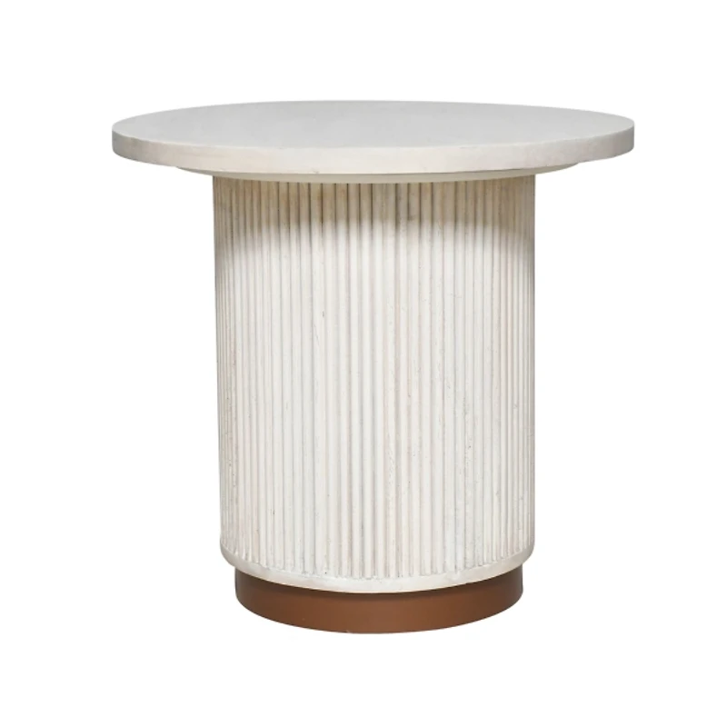White Distressed Round Fluted Accent Table