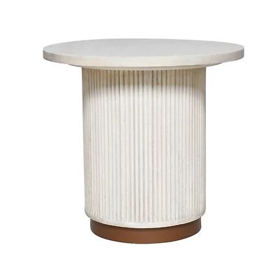 White Distressed Round Fluted Accent Table