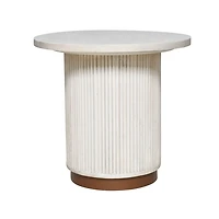 White Distressed Round Fluted Accent Table