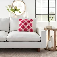 Hot Pink Tufted Pom Poms Throw Pillow