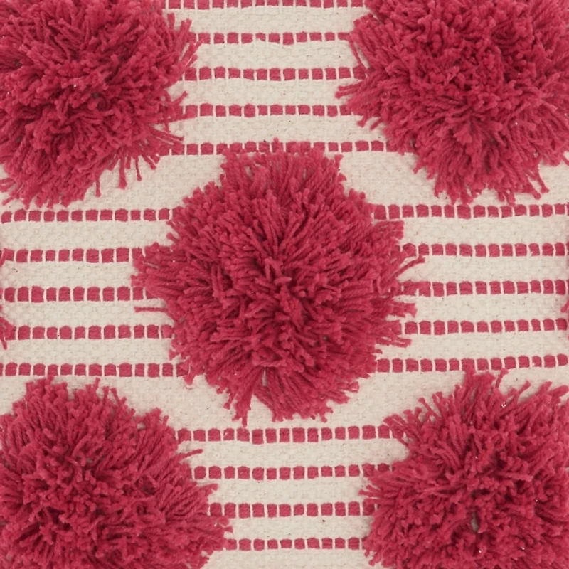 Hot Pink Tufted Pom Poms Throw Pillow