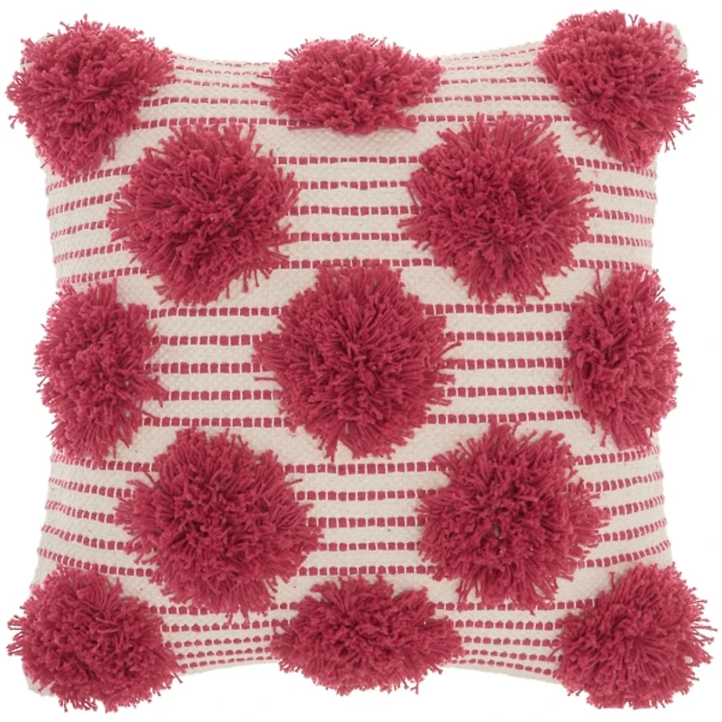 Hot Pink Tufted Pom Poms Throw Pillow