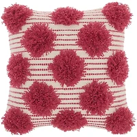 Hot Pink Tufted Pom Poms Throw Pillow