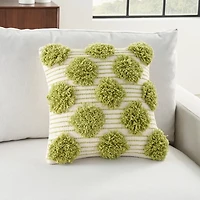 Lime Green Tufted Pom Poms Throw Pillow