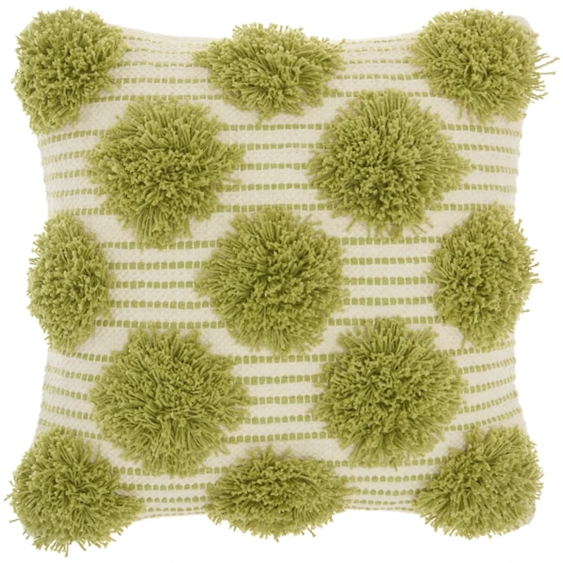 Lime Green Tufted Pom Poms Throw Pillow