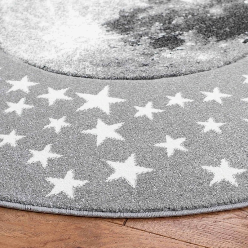 Gray Round Moon Kids Area Rug