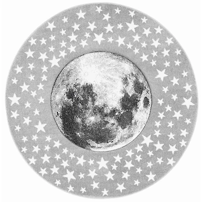 Gray Round Moon Kids Area Rug