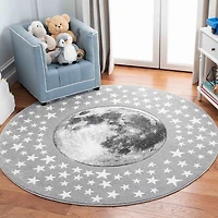 Gray Round Moon Kids Area Rug, 5x5