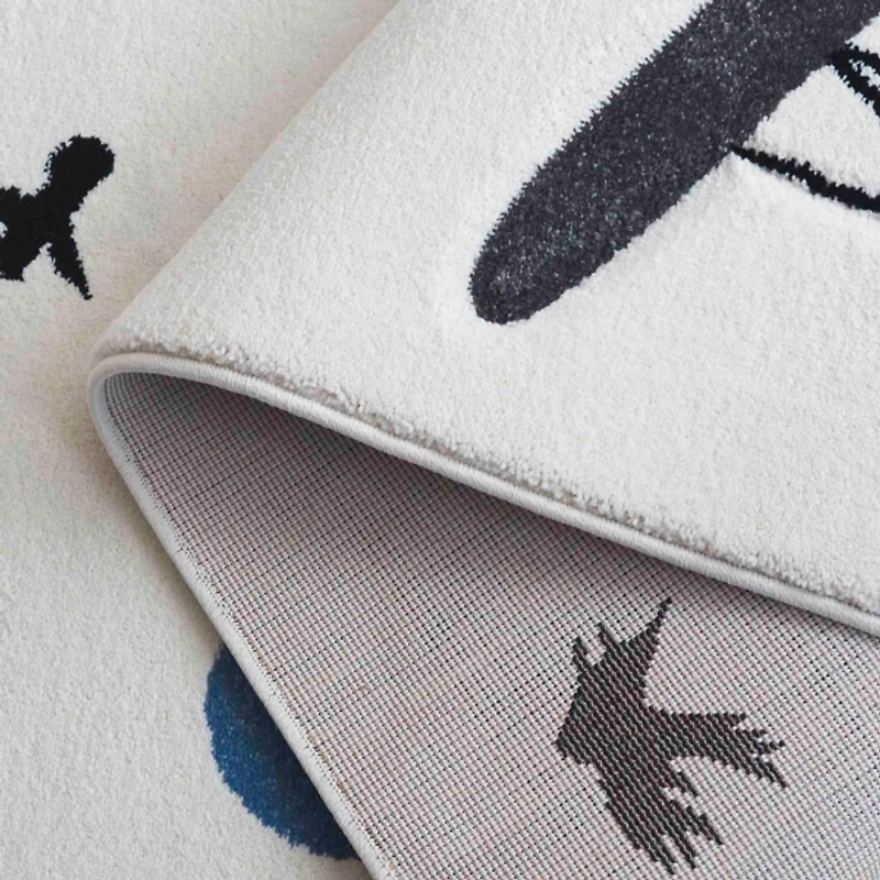 Blue Hot Air Balloons & Planes Kids Area Rug