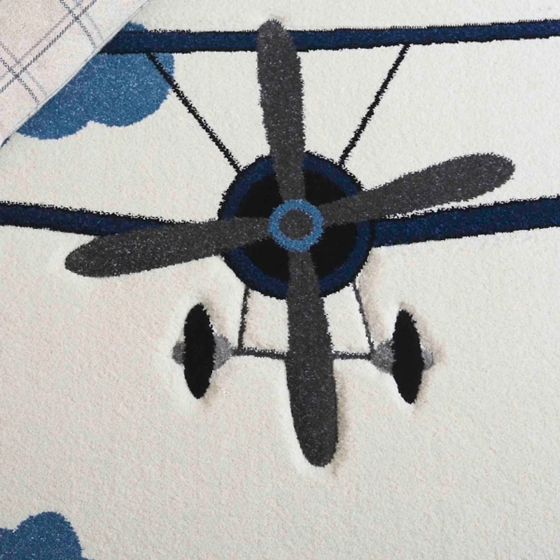 Blue Hot Air Balloons & Planes Kids Area Rug, 6x9