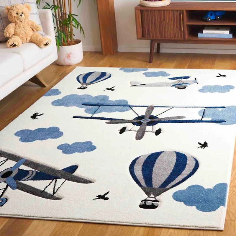 Blue Hot Air Balloons & Planes Kids Area Rug, 6x9