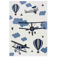 Blue Hot Air Balloons & Planes Kids Area Rug, 6x9