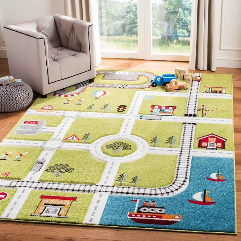 Green Town Roads Kids Area Rug, 5x8