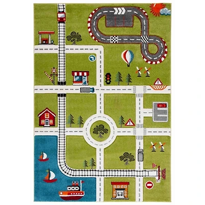 Green Town Roads Kids Area Rug, 5x8