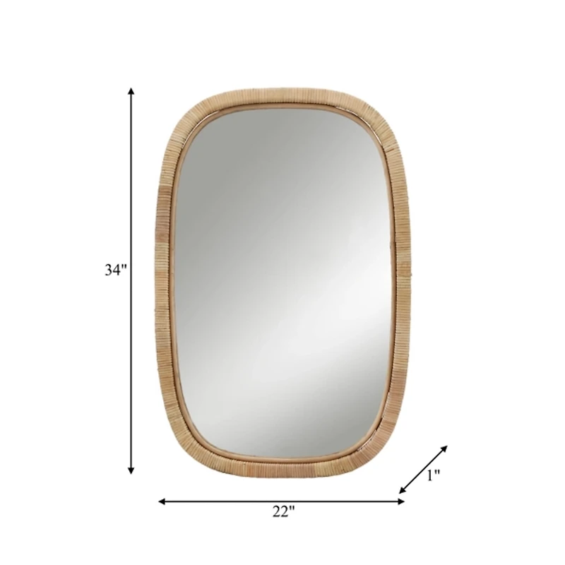 Natural Bambo Wrapped Frame Rectangle Wall Mirror