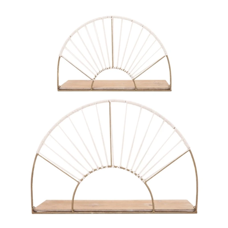 Gold Arched Sun Rays Wall Shelves, Set of 2