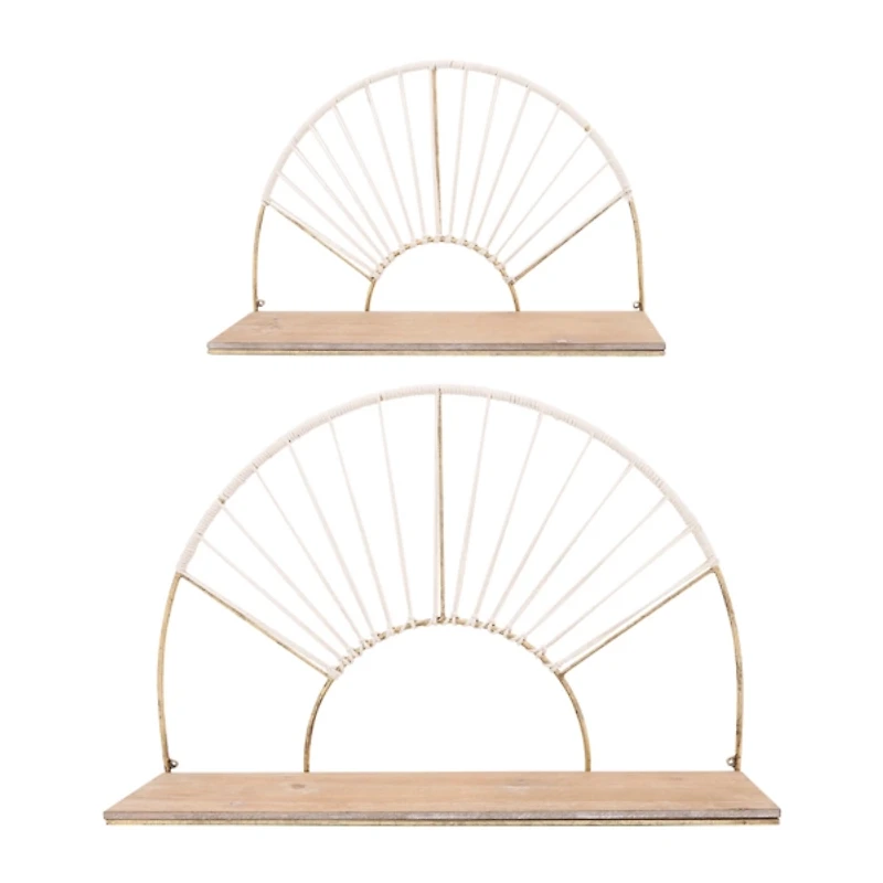 Gold Arched Sun Rays Wall Shelves, Set of 2