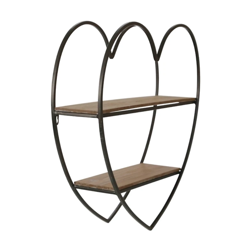 Black & Natural Heart 2-Tier Wall Shelf