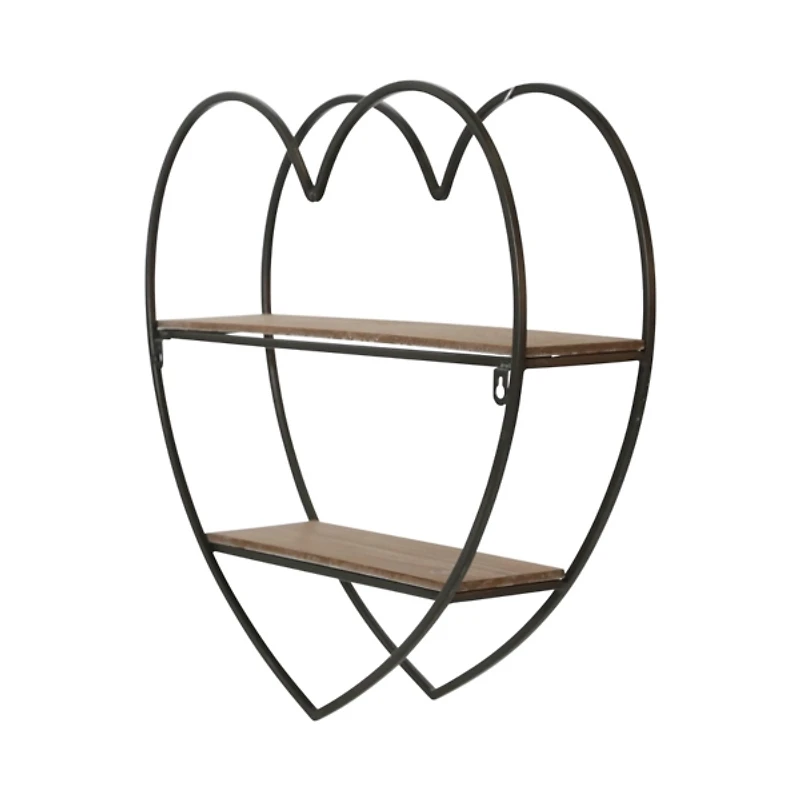 Black & Natural Heart 2-Tier Wall Shelf