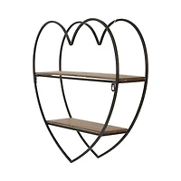 Black & Natural Heart 2-Tier Wall Shelf