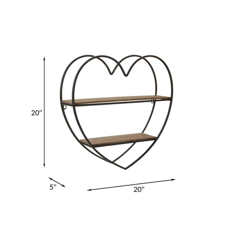 Black & Natural Heart 2-Tier Wall Shelf
