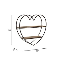 Black & Natural Heart 2-Tier Wall Shelf