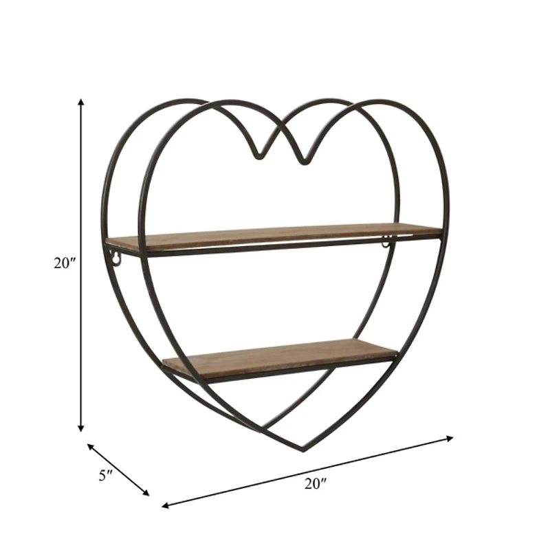 Black & Natural Heart 2-Tier Wall Shelf