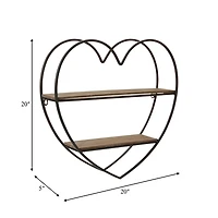 Black & Natural Heart 2-Tier Wall Shelf