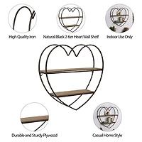 Black & Natural Heart 2-Tier Wall Shelf