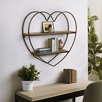 Black & Natural Heart 2-Tier Wall Shelf