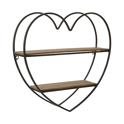 Black & Natural Heart 2-Tier Wall Shelf
