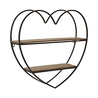 Black & Natural Heart 2-Tier Wall Shelf