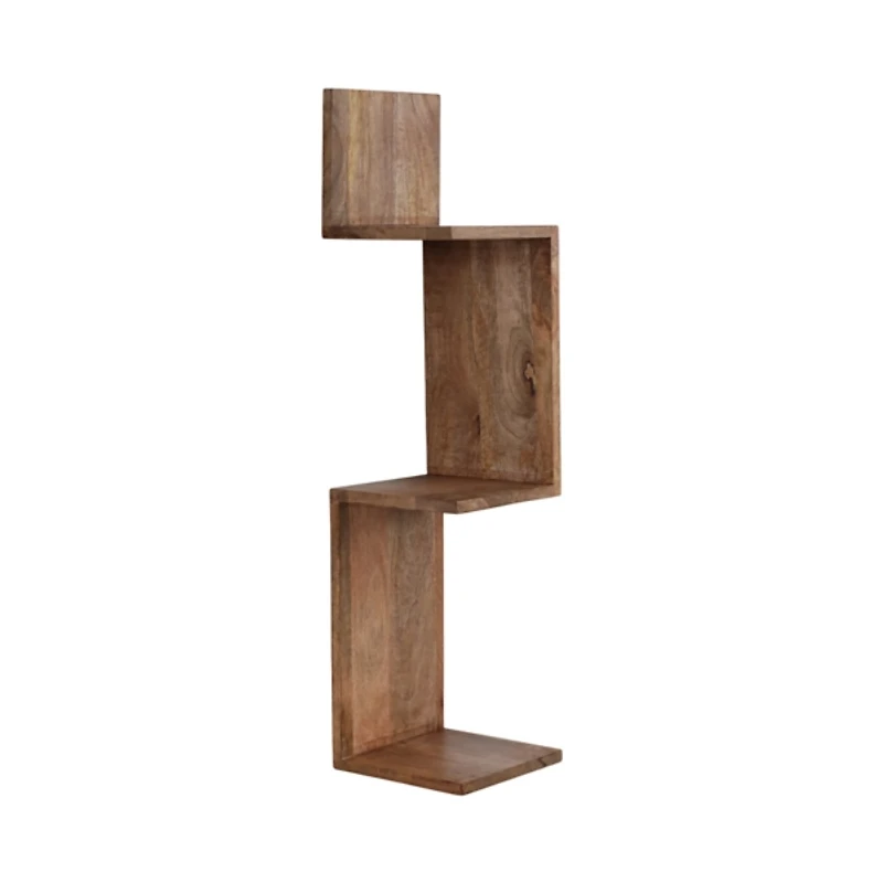 Brown Mango Wood Zig Zag Corner Wall Shelf