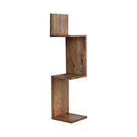 Brown Mango Wood Zig Zag Corner Wall Shelf