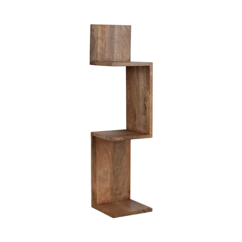 Brown Mango Wood Zig Zag Corner Wall Shelf