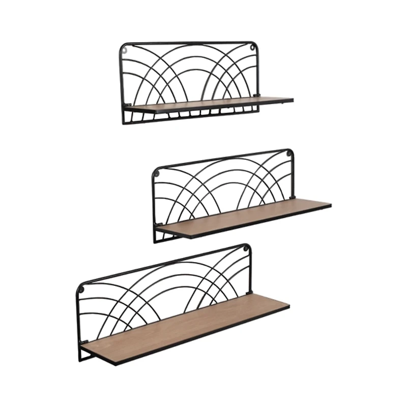 Black and Natural Floating Shelves, Set of 3