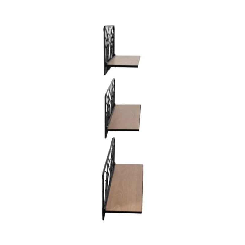 Black and Natural Floating Shelves, Set of 3