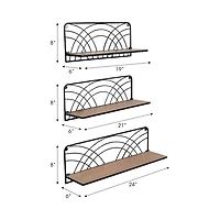 Black and Natural Floating Shelves, Set of 3
