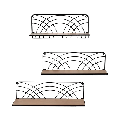 Black and Natural Floating Shelves, Set of 3