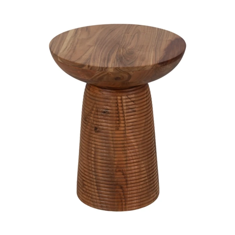 Brown Wood Grooved Base Accent Table