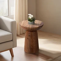 Brown Wood Grooved Base Accent Table