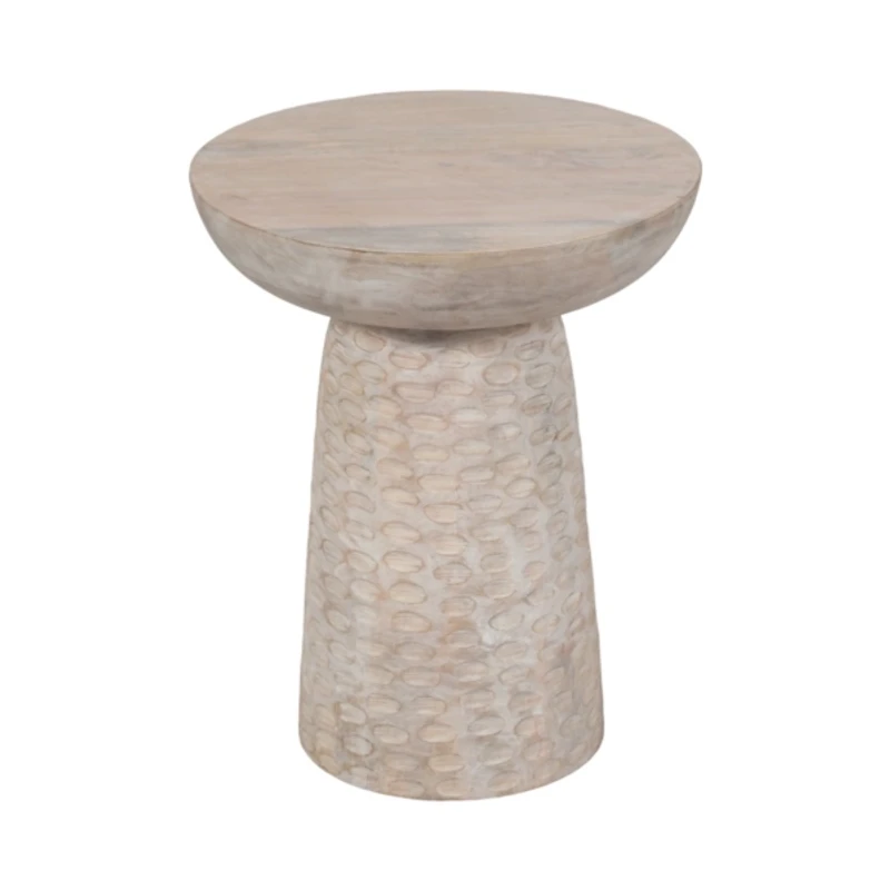 Whitewash Wood Grooved Base Accent Table